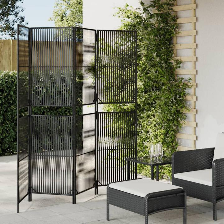 Produktbild vidaXL Paravent 4-tlg. Schwarz Poly Rattan,Farbe: Schwarz,Material