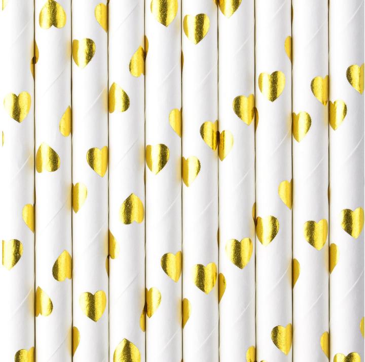 Actual product image Partydeco Paper straws - hearts gold (10pcs) (10 x)