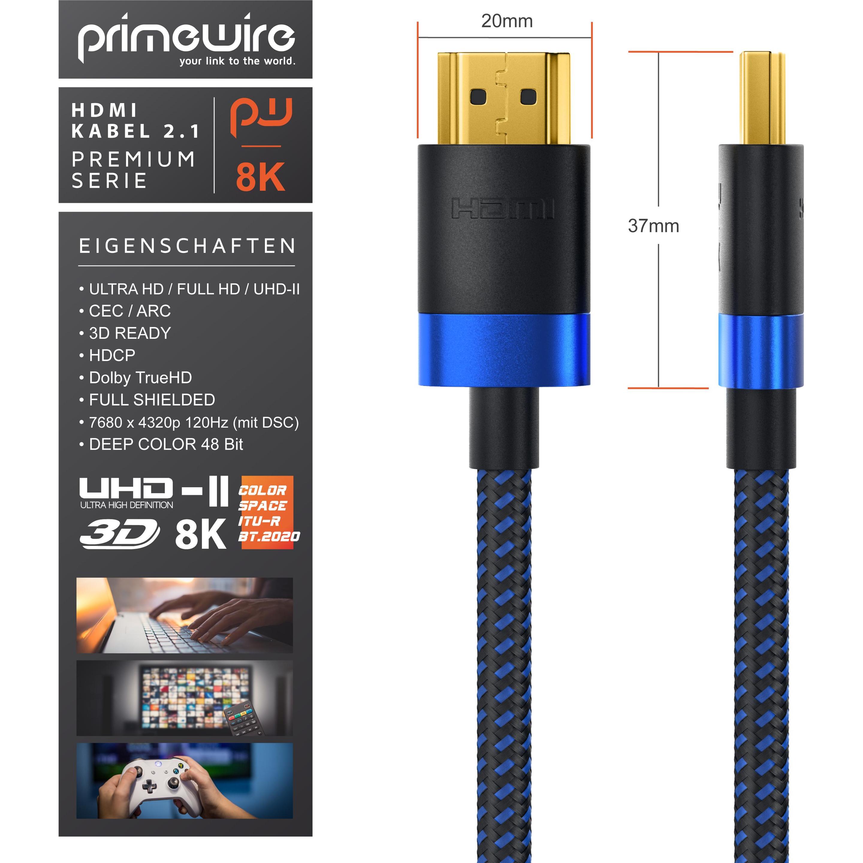 Thumbnail - Primewire HDMI Kabel 2.1, 8K @ 120Hz / 4K @ 240Hz DSC, Ultra High Speed, Nylonummantelung, HDR, ARC (2 m, HDMI), Video K...