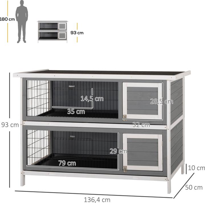 Image du produit PawHut Kaninchenstall Tannenholz Grau