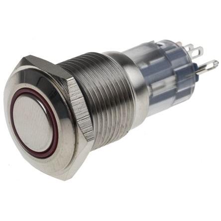 Rs Pro Switch Pushbutton Stainless Red ring, Taster + Schalter, Silber