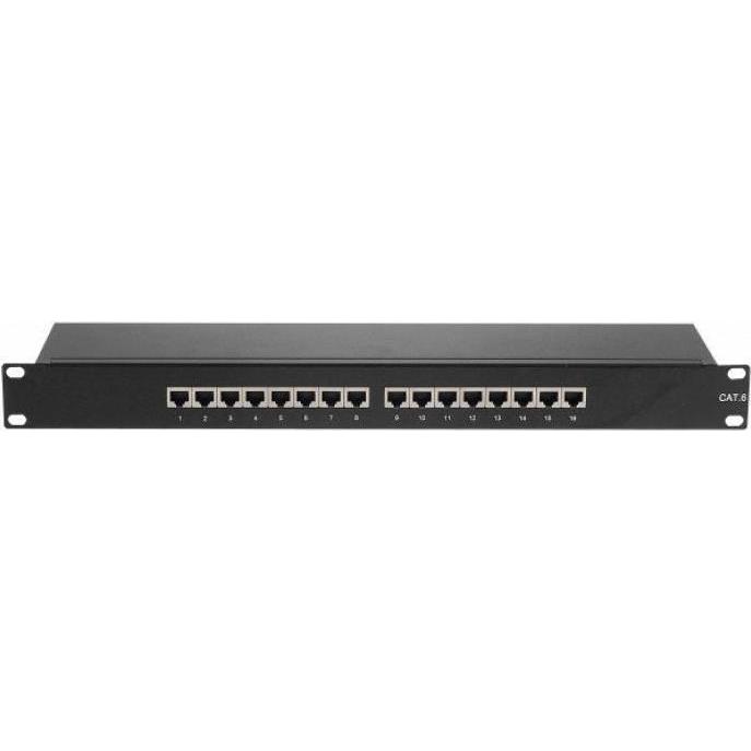 Tecline Patchfeld, Cat. 6, 16 Port, STP, 1 HE, 48,30cm (19"), schwarz Cat 6 Patchfeld mit 16 Ports, Server Zubehör, Schw...