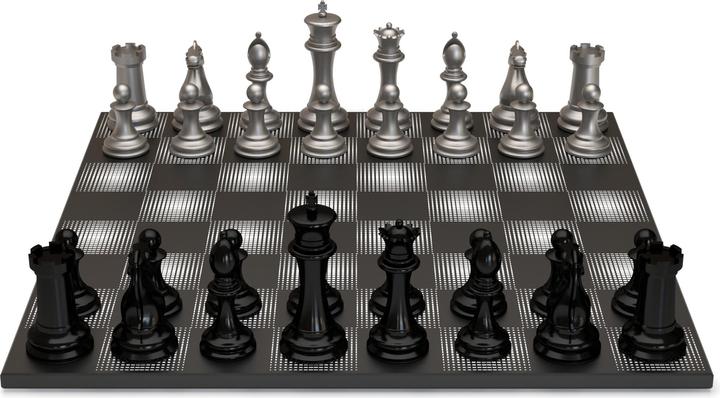 Actual product image Skyline Chess Chess Game - Steel Series - Black vs Silver - Gloss finish (with Wooden Gradient Square Board)