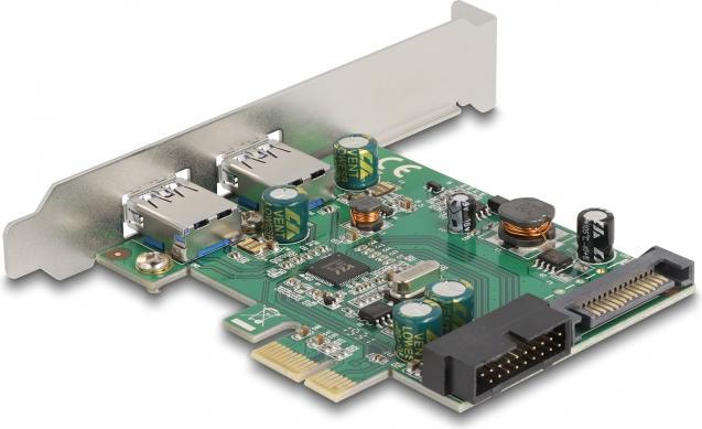 Immagine prodotto Delock Scheda PCI Express x1 a 2 x USB 3.2 Gen 1 Type-A esterno + 1 x connettore USB 19 pin maschio interno