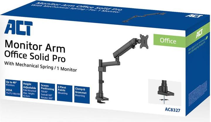 Produktbild ACT Single monitor arm office solid pro with mechanical spring (Tisch, 40")