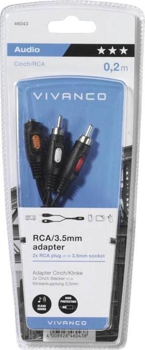 Actual product image Vivanco Audioadapter, 2x Cinchstecker - 1x 3,5mm Klinkenbuchse 0,2m