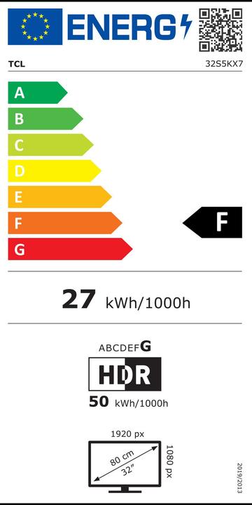 Label énergétique TCL 32S5K (32", QLED, Full HD, 2025)