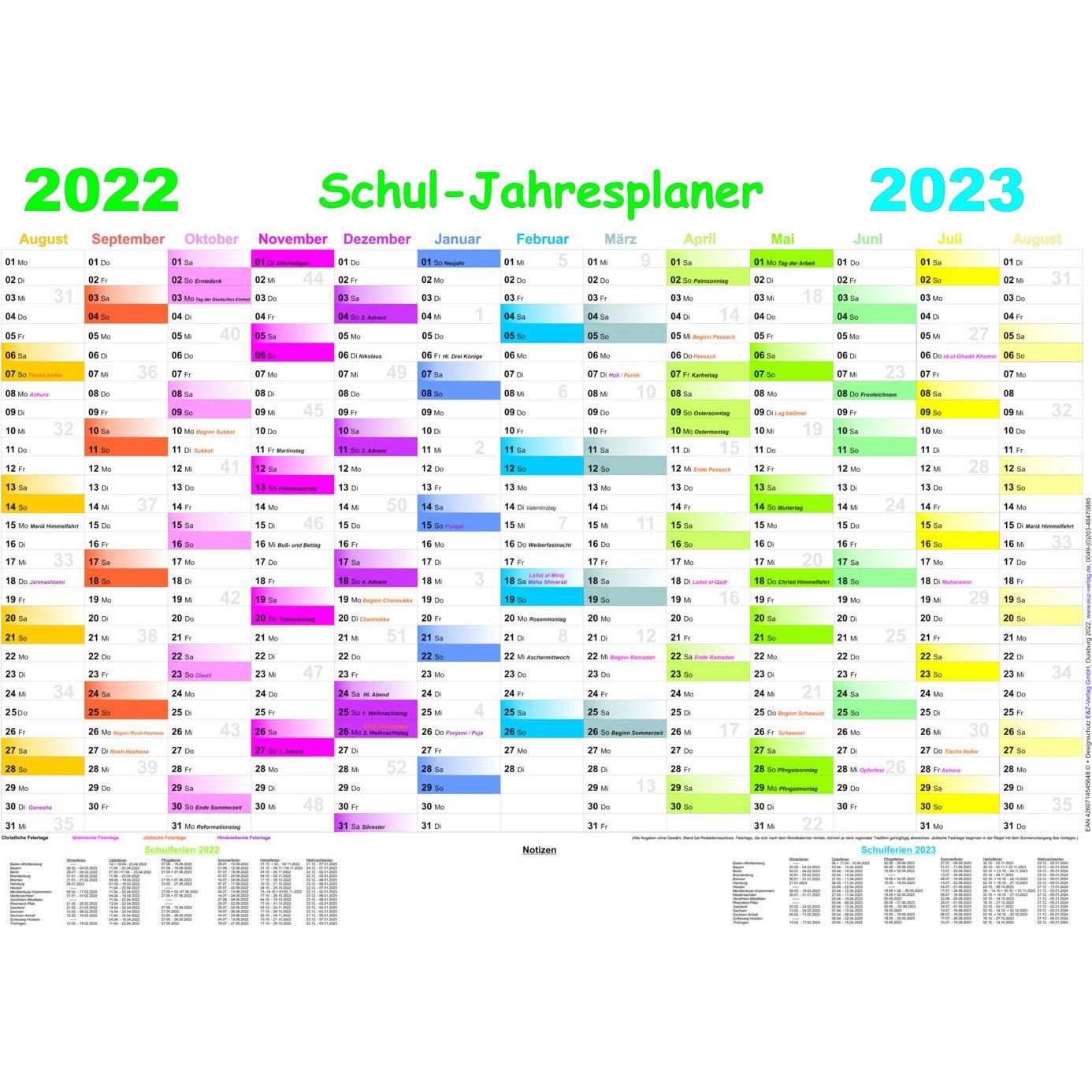 E & Z, Kalender, Schul-Jahresplaner 2022/2023
