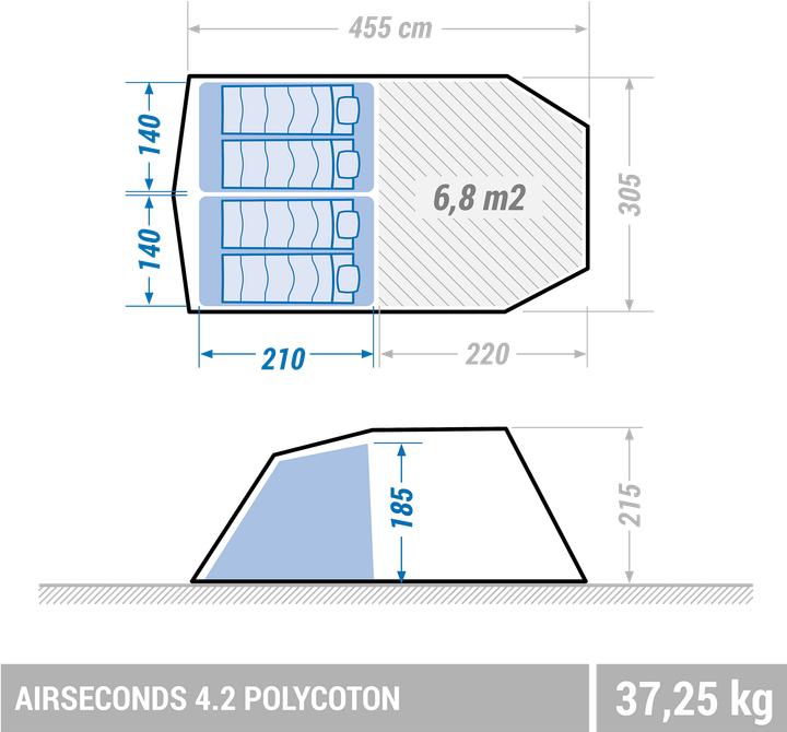Actual product image Quechua AirSeconds 4.2 Polycoton (Tunnel tent, 37.25 kg, 4 persons)
