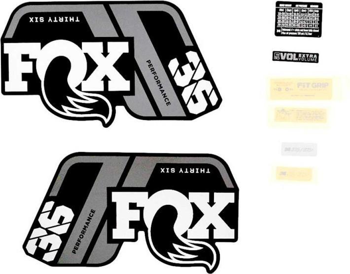 Actual product image Fox Decal Kit: 2021, 36, P-S, Gray Logo, Matte Black Fork