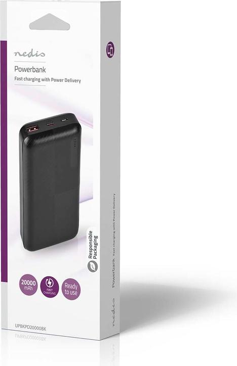Produktbild Nedis Powerbank | 20000 mAh | 2x 3.0 A | Anzahl der Ausgänge: 2 | Ausgangsanschluss: 1x USB-A / 1x U (20000 mAh, 18 W, 18 Wh)