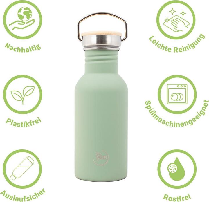 Actual product image For You Drinking bottle for children - Mint tiger | stainless steel | 500 ml (0.50 l)