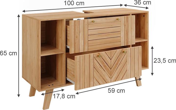 Immagine prodotto Vicco Waschbeckenunterschrank Lucie, Bambus, 100 x cm mit 2 Schubladen (100 x 36 x 65 cm)