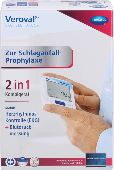 Produktbild Hartmann Veroval EKG- und Blutdruckmessgerät, Schlaganfallprophylaxe Mobile EKG-Funktion und vollautomatisch (Blutdruckmessgerät Oberarm)