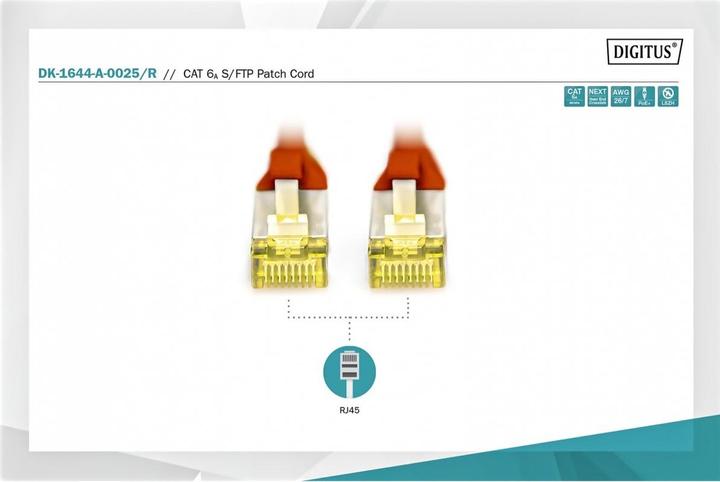 Produktbild Digitus CAT 6A S-FTP Patchkabel Cu LSZH AWG 26/7 Länge 0,25 m Farbe Rot (S/FTP, CAT6a, 0.25 m)