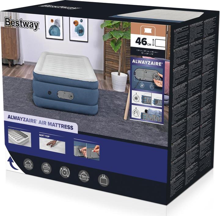 Actual product image Bestway AlwayzAire Twin Air Mattress with Built-in Dual Pump 1.91 m x 97 cm x 46 cm (950 x 1860mm)