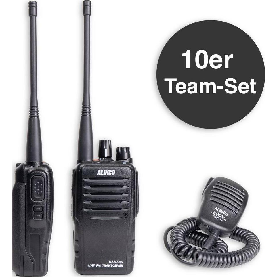 Alinco Team-Set DJ-VX-46 EMS-76 150104 PMR-Handfunkgerät 10er Set, Walkie-Talkie, Schwarz