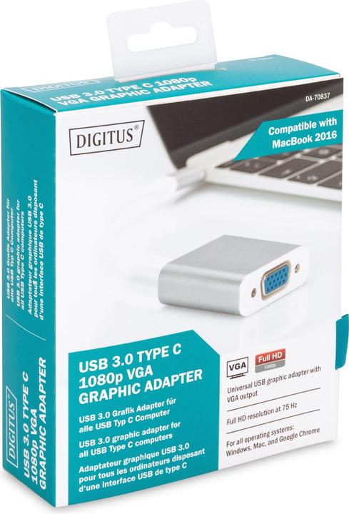 Actual product image Digitus Graphic Adapter USB3.0 Type C VGA Full HD Aluminium Housing 20cm Cable Chipset (VGA, 4.60 cm)