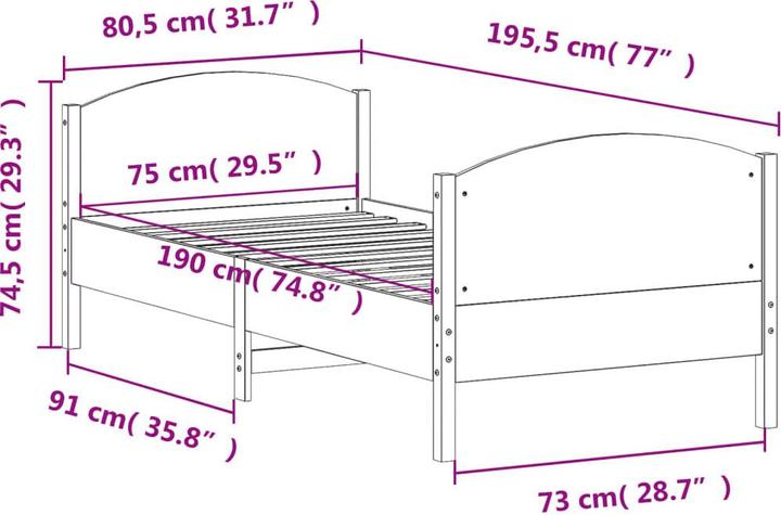 Immagine prodotto vidaXL Bettgestell (75 x 190 cm)
