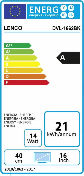 Label énergétique Lenco Dvl-1662 (16", 1662BK, LCD, HD)