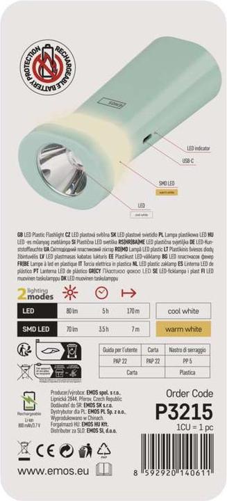 Actual product image Emos Wiederaufladbare LED-Taschenlampe, 80 lm, 800 mAh (4.30 cm, 80 lm)