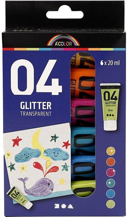 Produktbild Creativ Company A-Color - Acrylfarbe - Glitter - (6 x 20 ml) (Orange, Blau, Pink, Türkis, Warm gelb, Lindgrün, 20 ml)