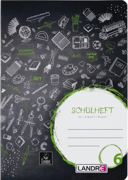 Landré A5 2fach rückendrahtgeheftetes Schulheft (A5, Blanko, Harter Einband)