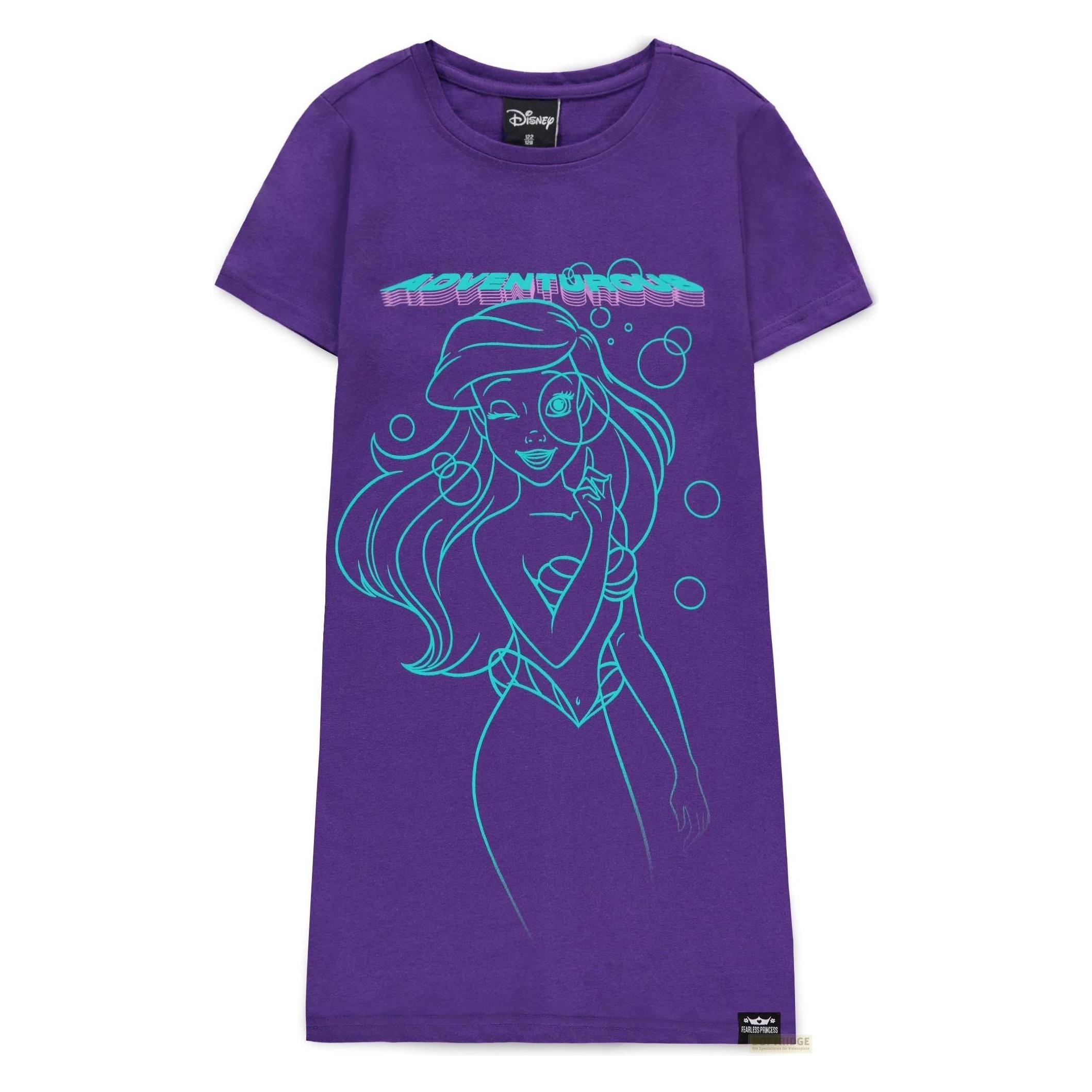 Difuzed, Meisjes, Jurken, Disney Onverschrokken Prinses (Kinderen) - Ariel Meisjes T-shirt Jurk Met Korte Mouwen - 134/140, Paars, (134, 140)