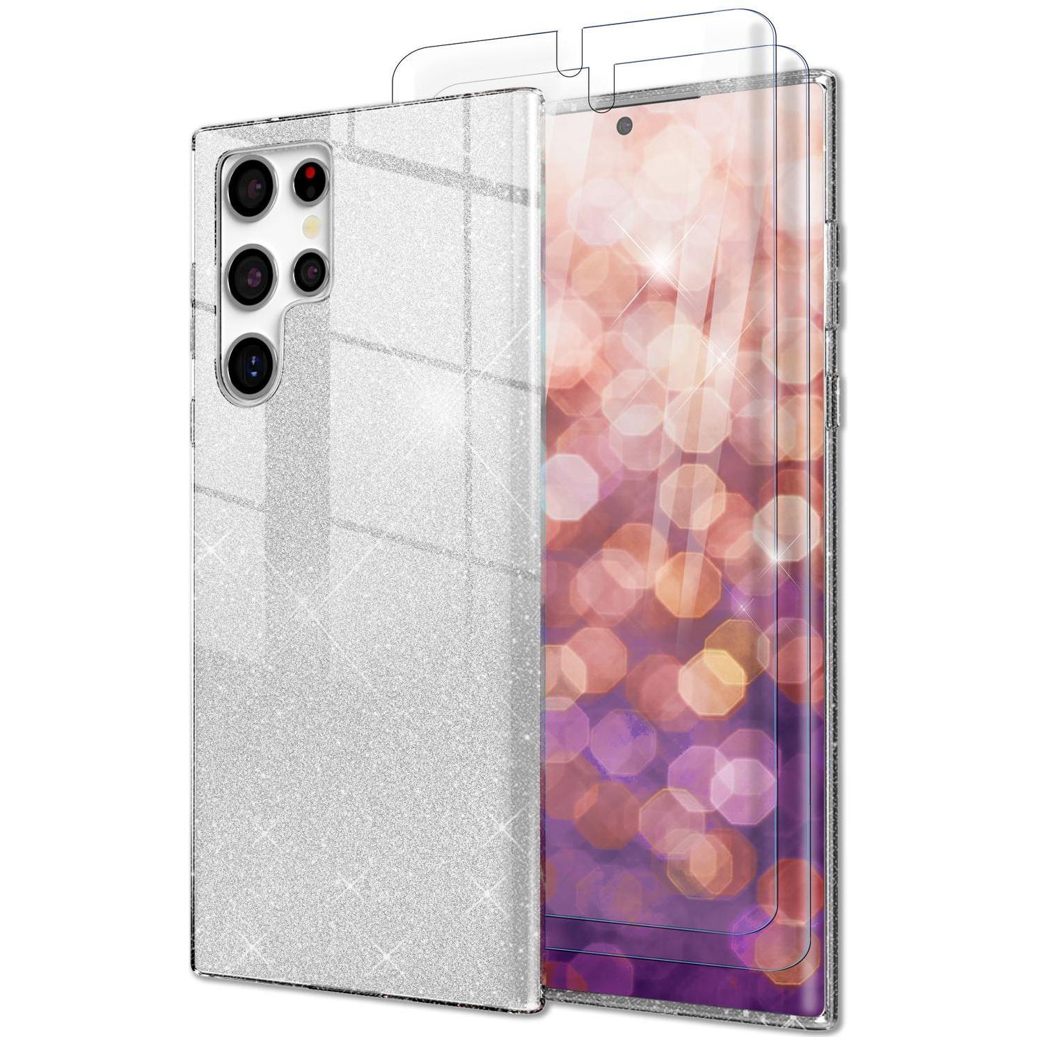 Thumbnail - Nalia Glitzer Silikon Hülle mit 2x Displayschutz (Samsung Galaxy S23 Ultra), Smartphone Hülle, Silber