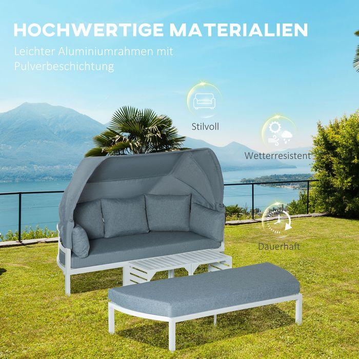 Actual product image Swisshandel24 Garden furniture set for 5 persons with side table Roof Sofa with cushions Outdoor Aluminium