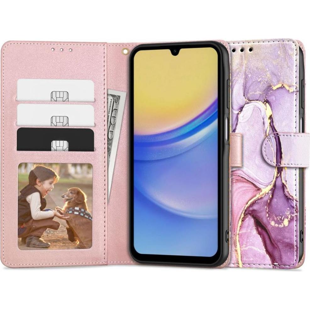 Thumbnail - Tech-Protect Kaardivahega mobiiliümbris Galaxy A15 /5G Wallet Marble (Samsung Galaxy A15), Smartphone Hülle, Pink