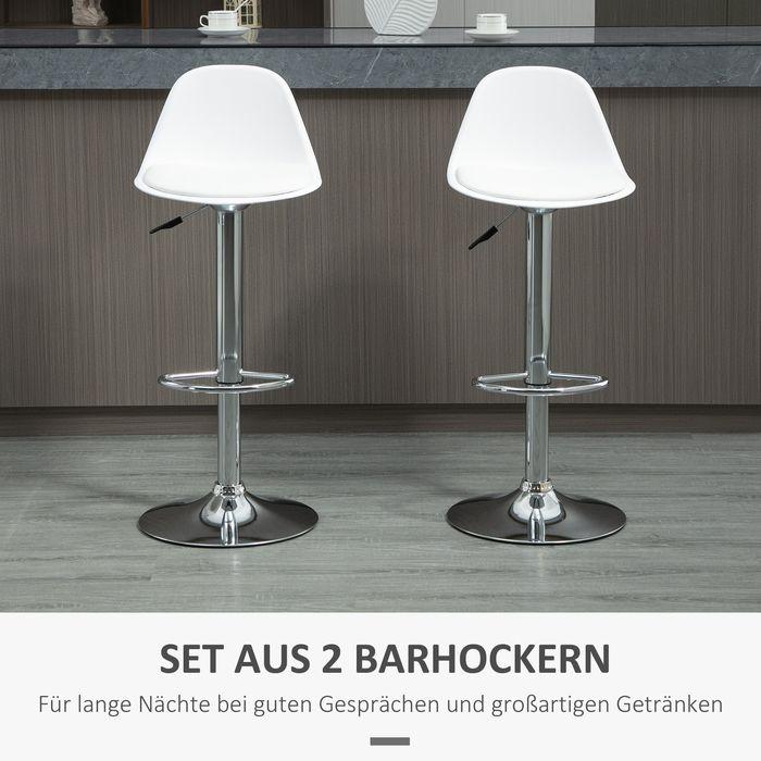 Produktbild Swisshandel24 Barhocker-Set, 2-teilig, Lehne, höhenverstellbar, Weiss Kunstleder Stahl, bis 120kg 40x42x82-104 cm