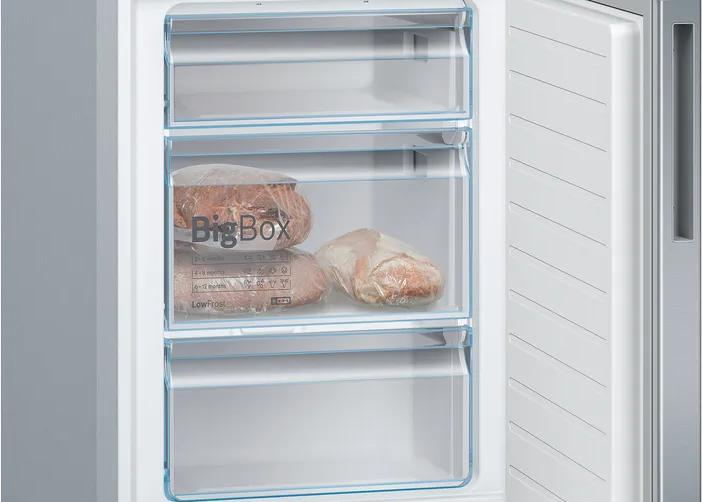 Produktbild Bosch Hausgeräte Series 6, free-standing fridge-freezer with freezer at bottom, 201 x 60 cm, Stainless steel look, MK (343 l)
