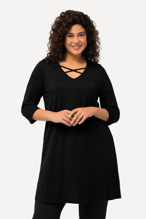 Produktbild Ulla Popken Longshirt, Zierbänder, A-Linie, V-Ausschnitt, 3/4-Arm (50, 52)