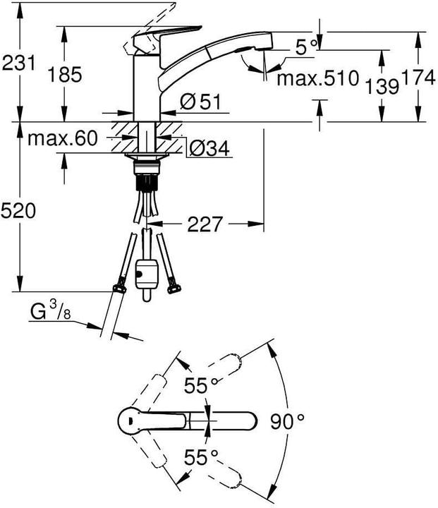 Produktbild Grohe Start QuickFix, Küchenarmatur, herausziehbar, schwenkbarer Auslauf, mit 2 Strahlarten, chrom