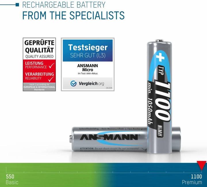 Produktbild Ansmann Typ 1100 (4 Stk., AAA, 1050 mAh)