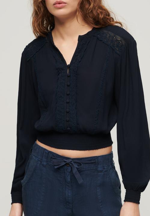Produktbild Superdry Langärmelige, gesmokte Bluse mit Spitzenbesatz (12XL)