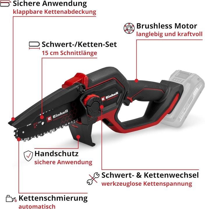 Produktbild Einhell PROFESSIONAL Akku-Astkettensäge GP-PS 18/20 Li BL-Solo 4600080 (Akku Kettensäge)