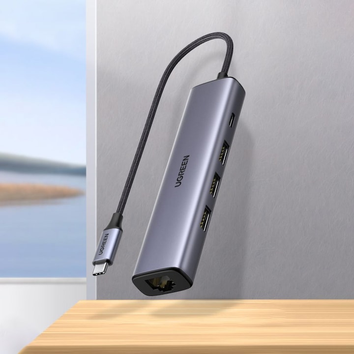 Actual product image Ugreen Gigabit Ethernet Adapter Hub mit USB PD (USB-C, 4 Ports)