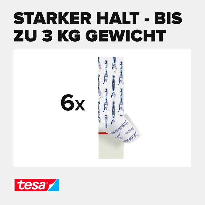 Actual product image tesa Powerstrips for tiles & metal, 3kg holding power, 6x double-sided adhesive strips