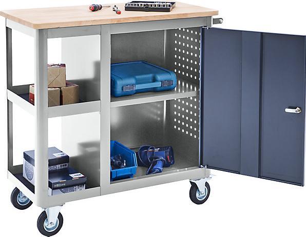 Actual product image kaiserkraft Assembly trolley, width 965 mm, 1 double door cupboard, light grey/charcoal.