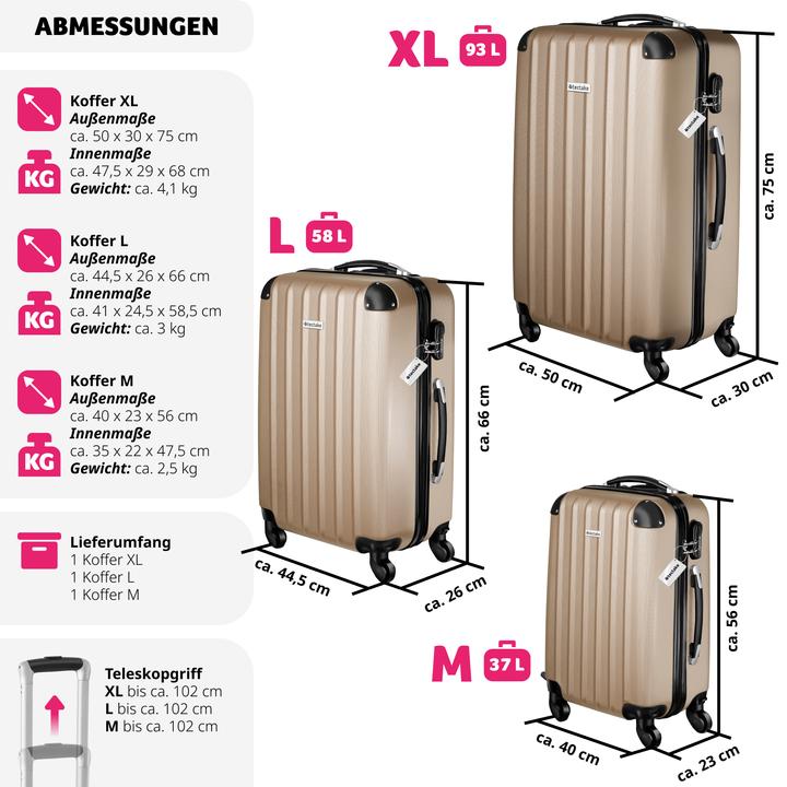 Actual product image tectake 3er Kofferset Talia mit Kofferwaage und Kofferanhänger (93 l)