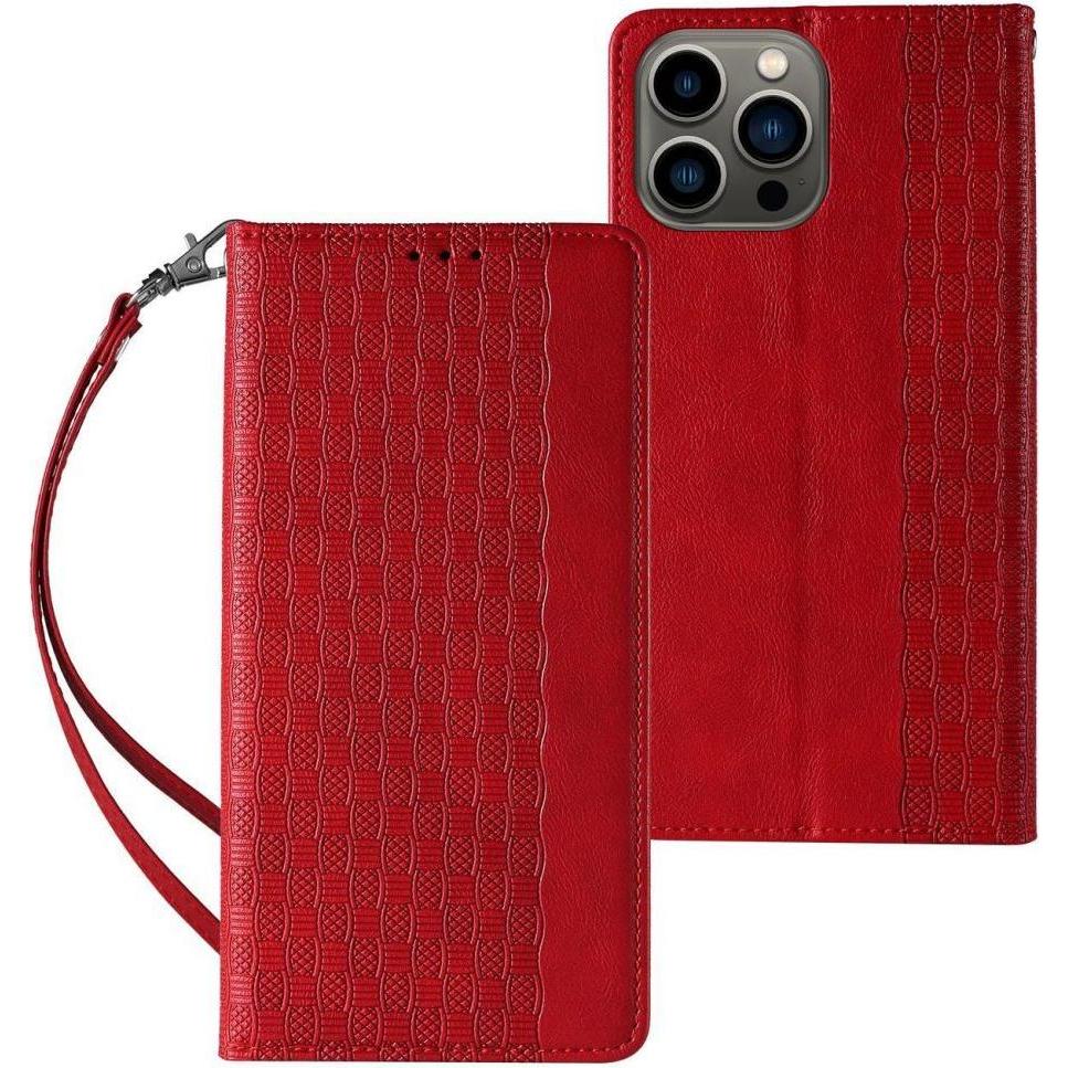 Hurtel Magnet Strap Case for iPhone 14 Flip Wallet Mini Lanyard Stand red (Apple iPhone 14), Smartphone Hülle, Rot