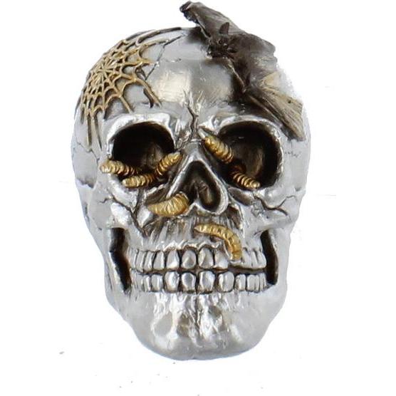 MICA Living Totenkopf mit Maden - aus Polyresin - ca. 12,5 x 8,5 x 11 cm
