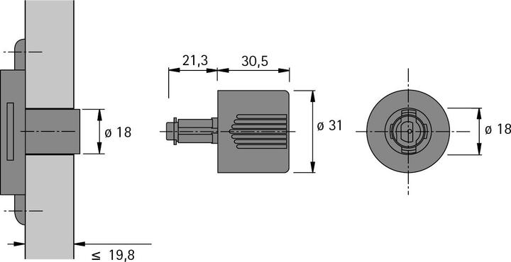 Actual product image Hettich Cylinder turning handle type 451 N left (1 pcs.)