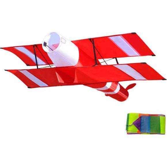 Bdt Drachen, Einleiner, Kite *Doppeldecker* inkl. 30m Leine, 130x85cm mit 15m Schweif
