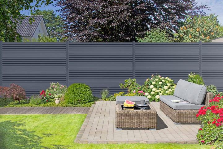 Produktbild Endorphin EASY-ROM DIY ALU-Rhombuszaun in anthrazit 2 Elemente 180x180cm 3 Pfosten 7x7x235cm