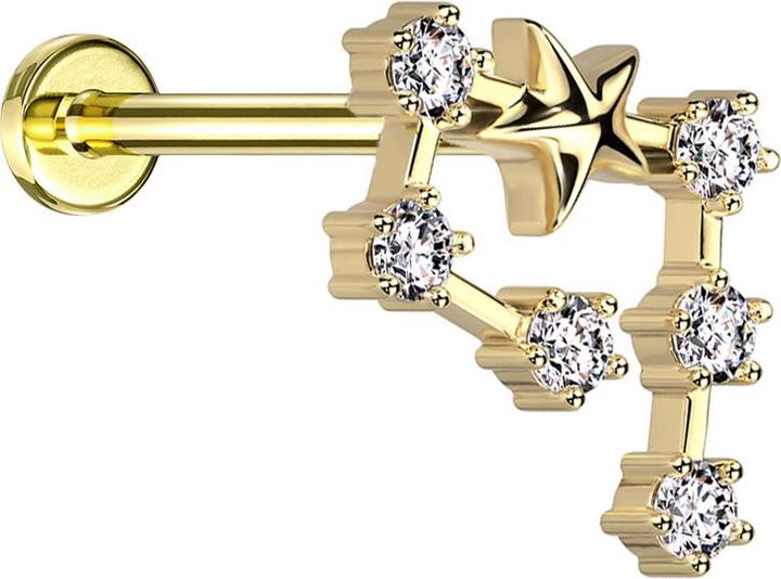 Image du produit Star Piercing Micro Labret femelle doré signe du zodiaque Verseau avec cristaux (Laiton, Acier chirurgical 316L)