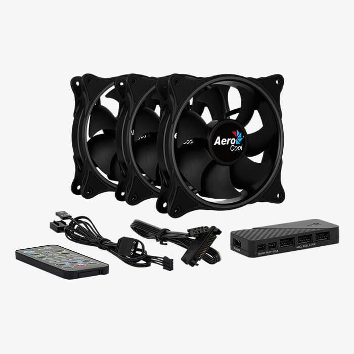 Actual product image AeroCool Eclipse 12 Pro ARGB fan, pack of 3, including controller (120 mm, 3x)