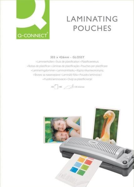 Produktbild Q-Connect Laminierfolien glänzend (A3, 100 Stück, 125 µm)